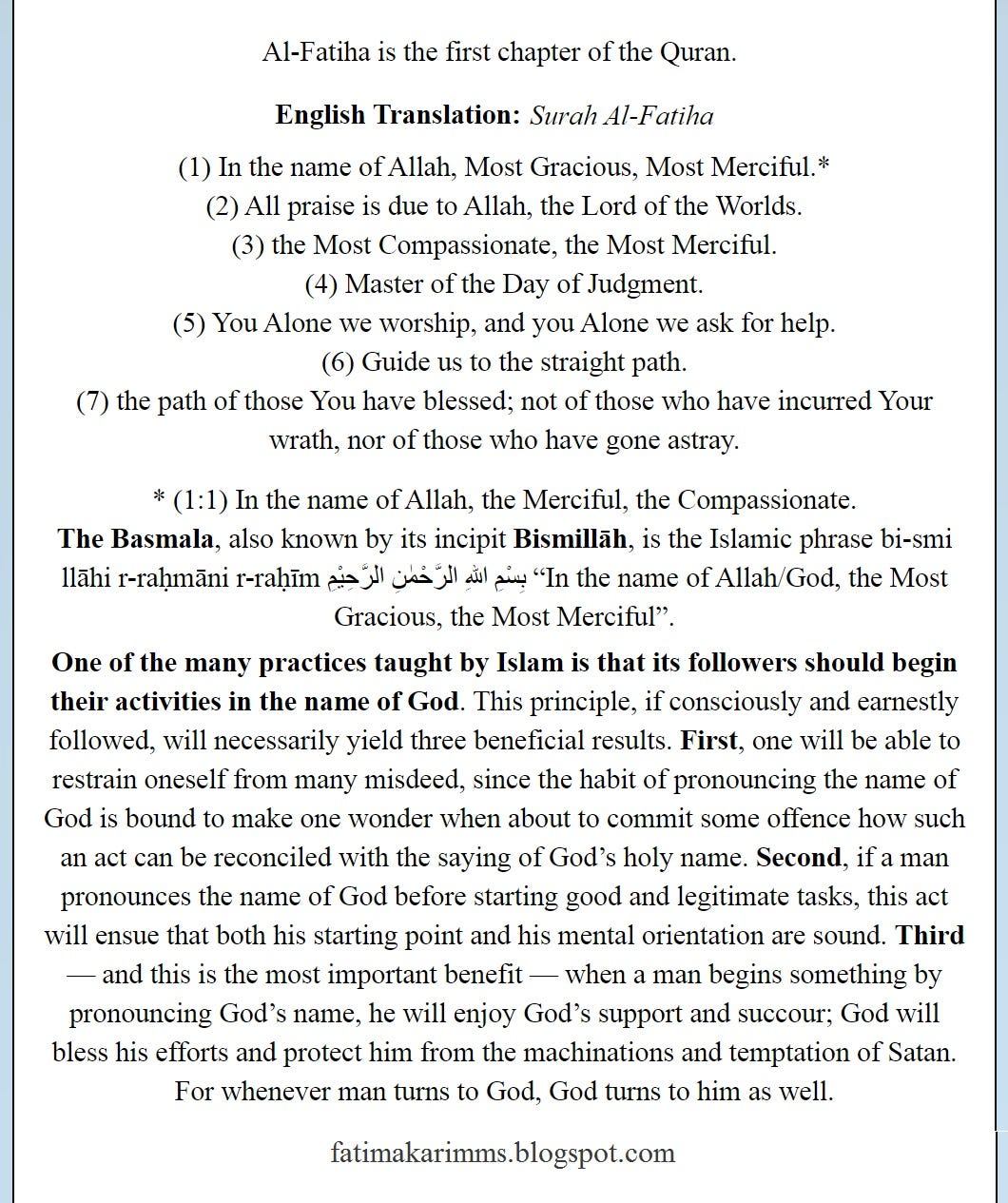 Surah Al Fatiha With English Translation By Fatima Karim Medium Surah Al Fatiha With English Translation By Fatima Karim Medium