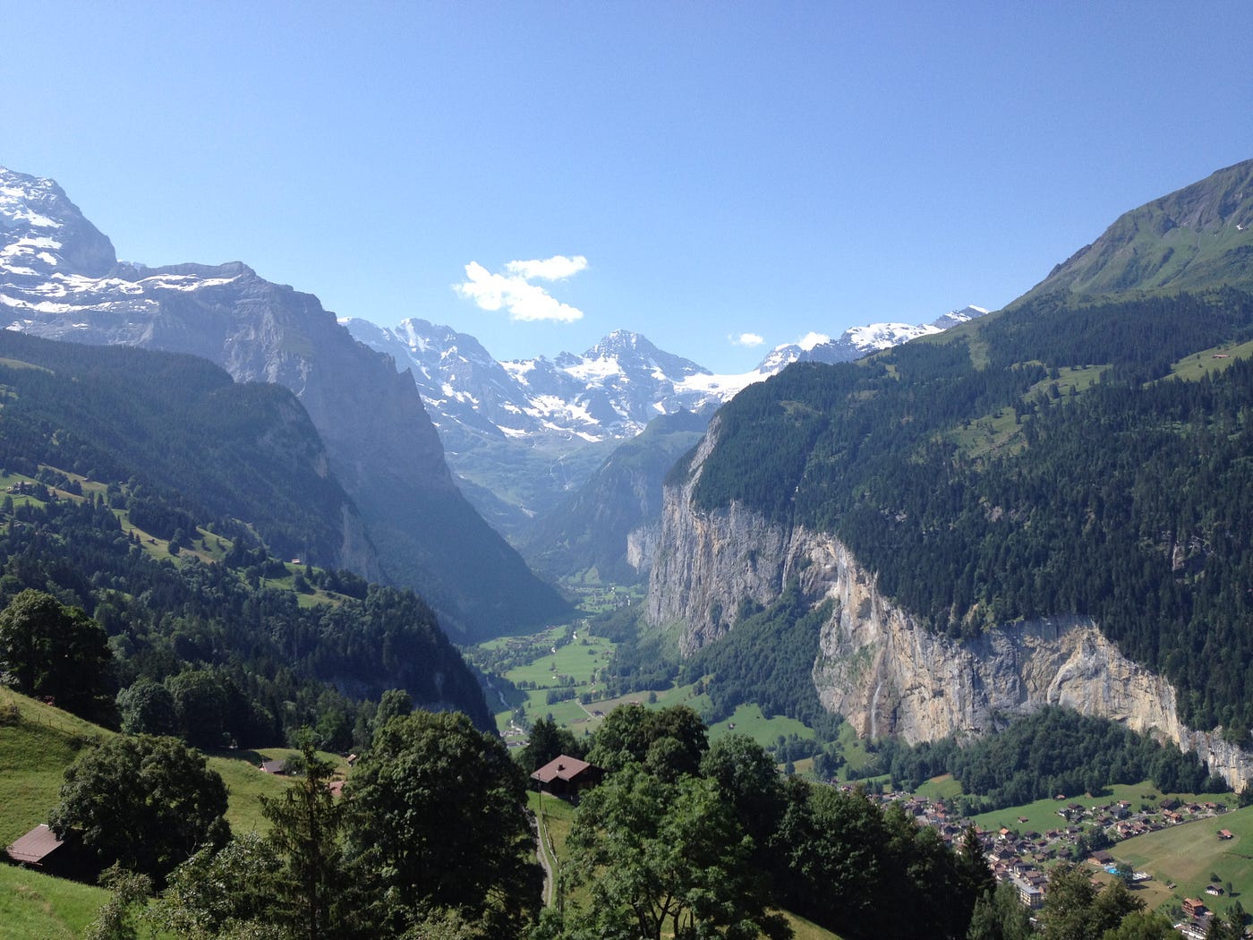 Alpine view of valleys and mountains in Switzerland