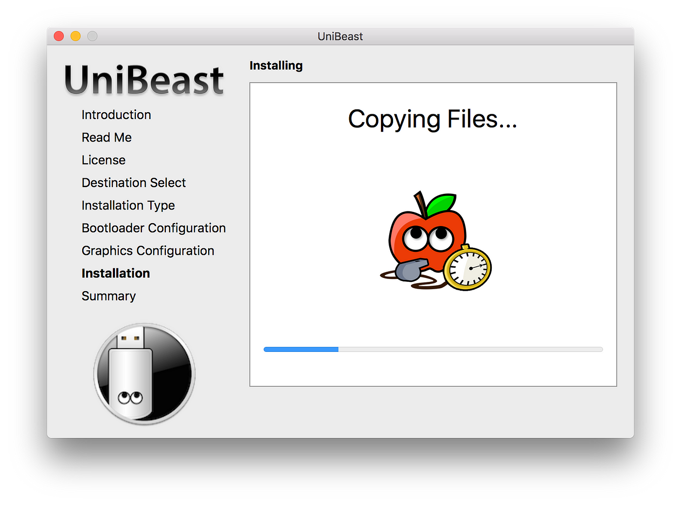 Unibeast will show this, when completed copying files. 