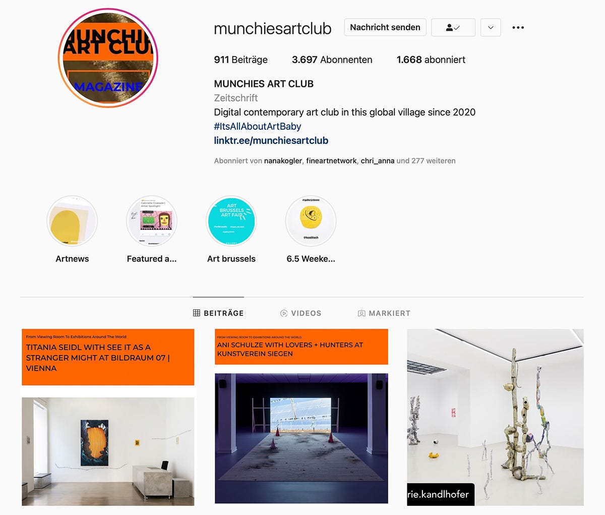 munchies art club magazine on instagram, with daily updates. Discover new talents and the very best of art galleries world wide