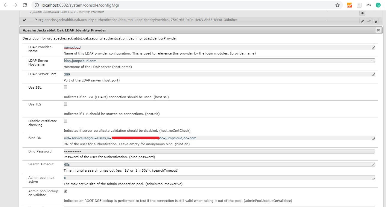 Integrate AEM 6.5 with LDAP using JumpCloud ldapasaservice by
