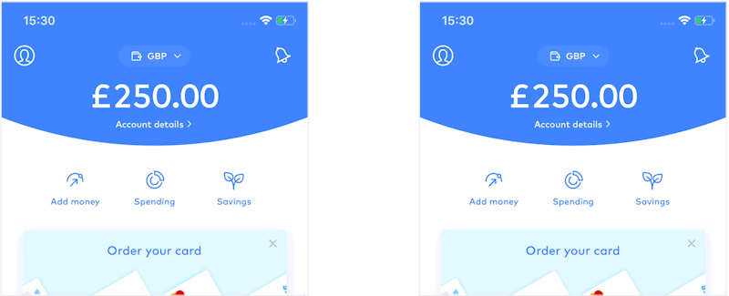 Squash and stretch animation from Monese app to let them users when information is being loaded or when it's already loaded