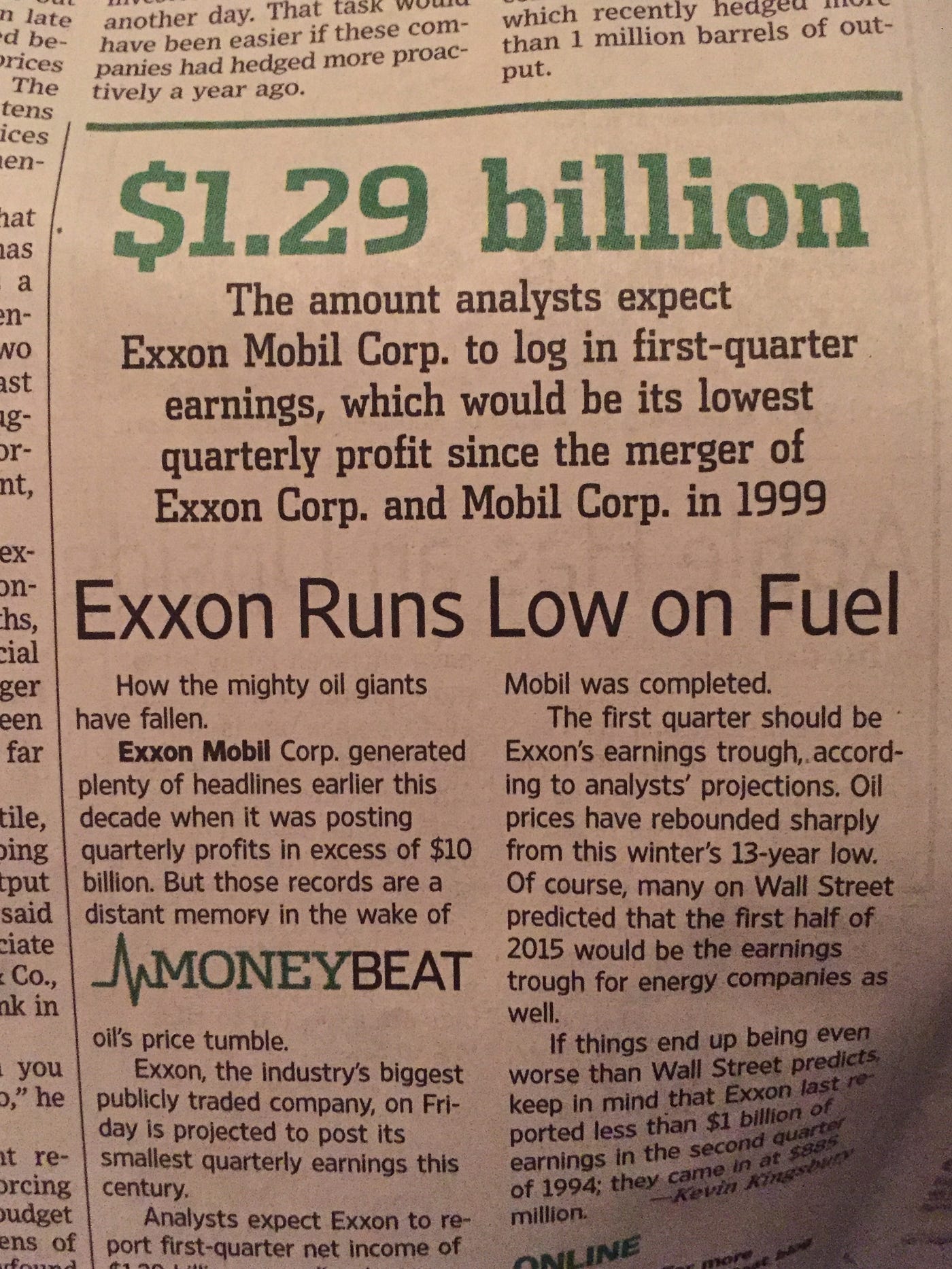 Exxon Runs Low on Fuel. It’s a funny headline on Wall Street… by Gans