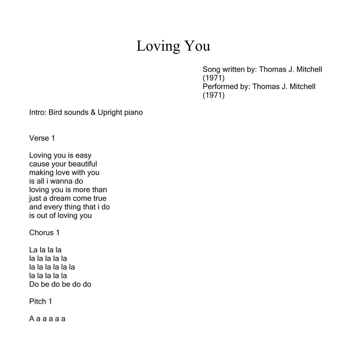 Intro, Verse 1, Chorus 1, Pitch 1 by Thomas J. Mitchell Medium