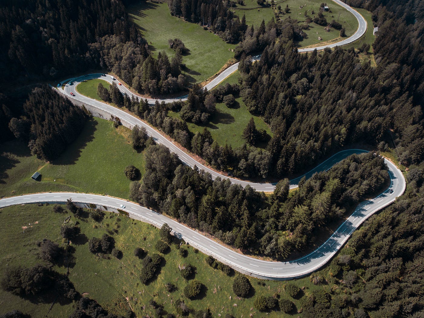 Winding, non-straight road in the country