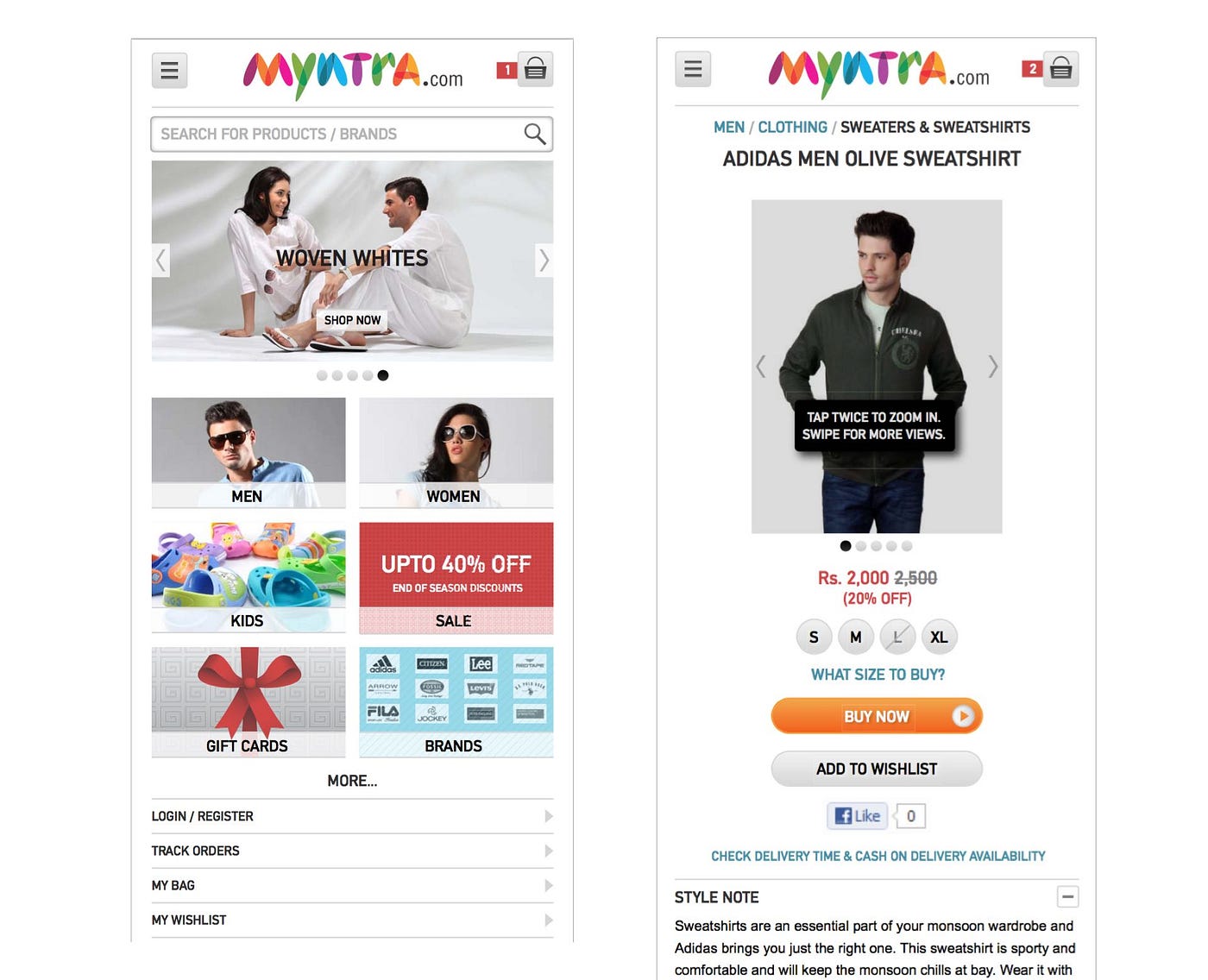 Myntra storefront over the years. The evolution of over the