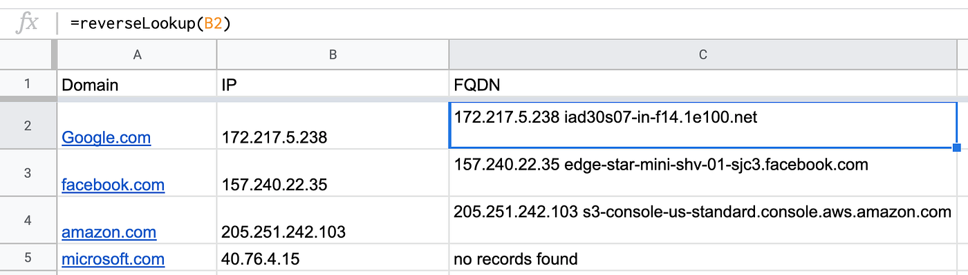 Dns Lookup Reverse Lookup In Google Sheets By Alex Miller Medium