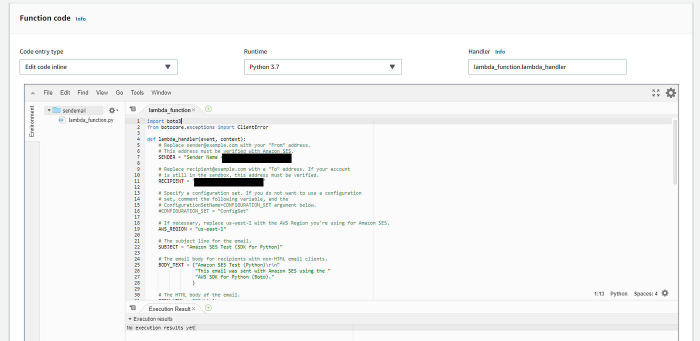 Use Lambda to trigger SES with SMTP send email to others. by Ljyacc