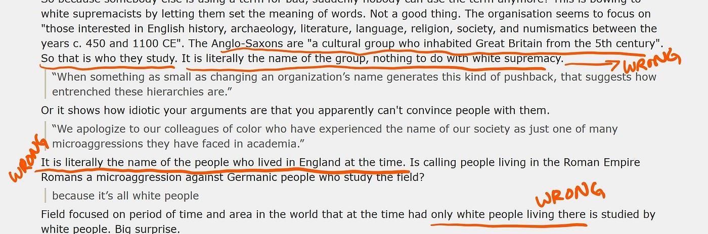 Reddit comments offering inaccurate info about the early English period and its people. “Had only white people” & similar.