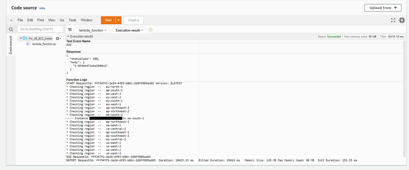 List all the EC2 instances and all regions in an AWS account using