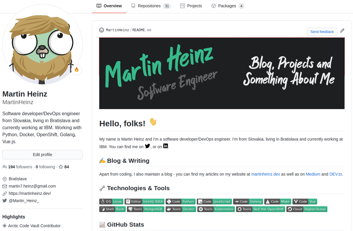 Build A Stunning Readme For Your Github Profile By Martin Heinz Towards Data Science