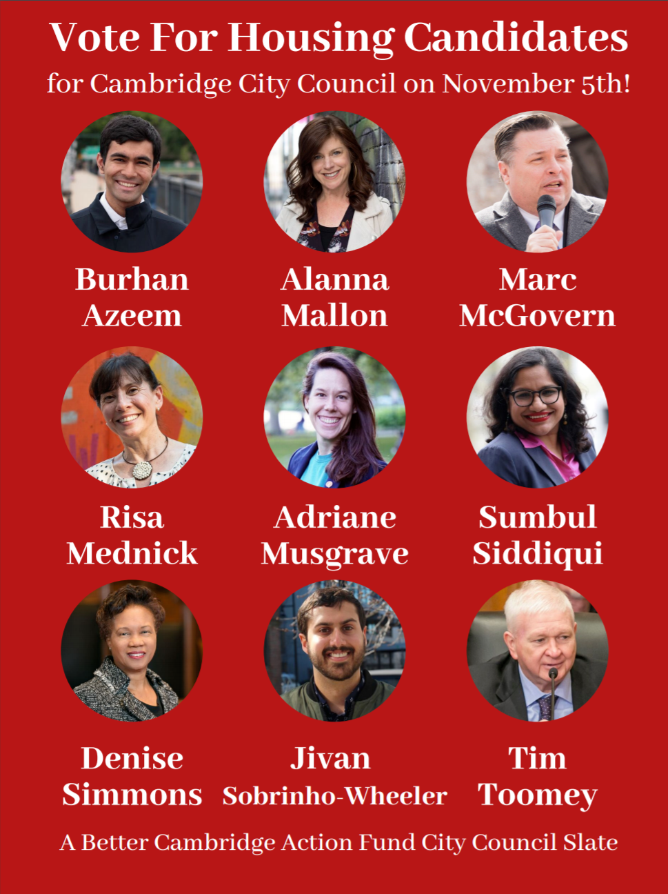 9 photos labeled “Pro-Housing Candidates”: Burhan, Alanna, Marc, Risa, Adriane, Sumbul, Denise, Jivan, Tim.