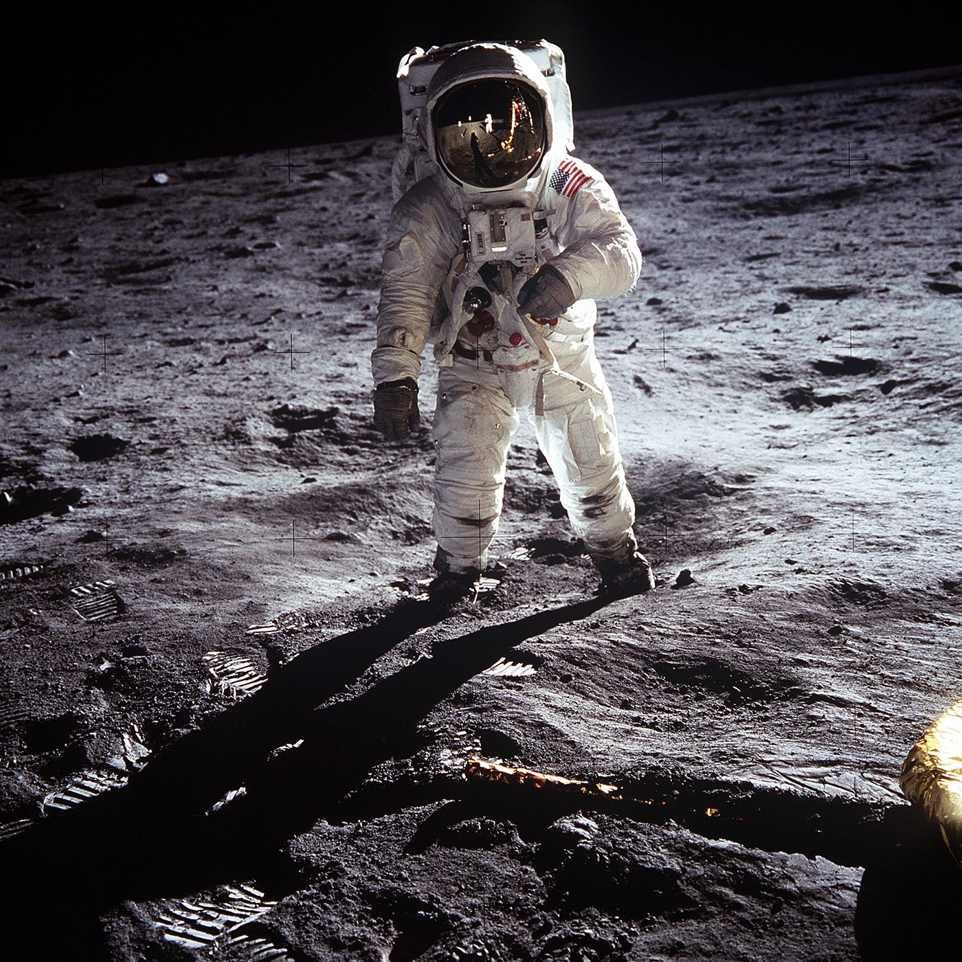 Buzz Aldrin walks on the moon