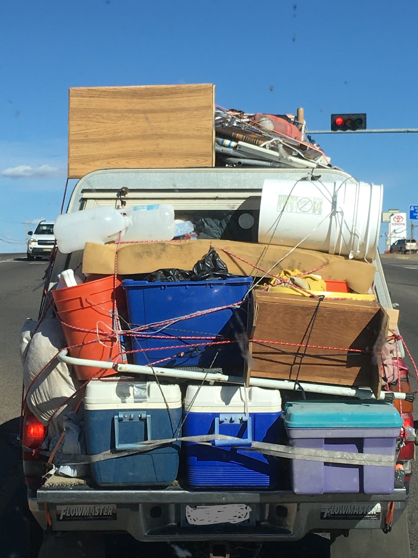 pick up truck loaded with stuff