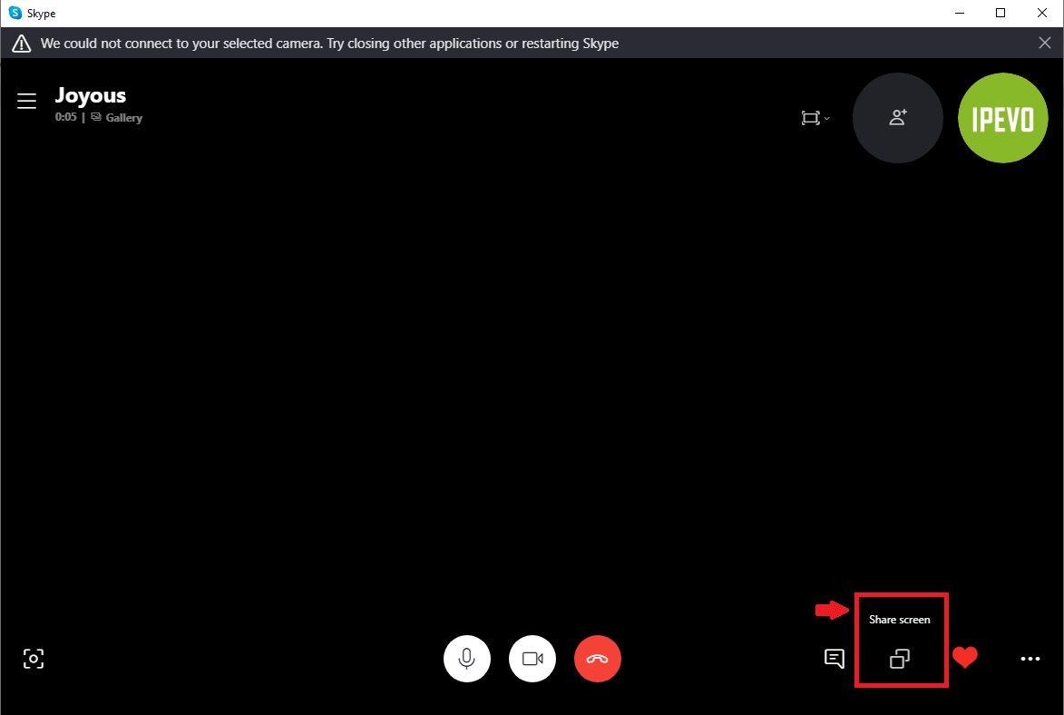 how to share screen on skype without camera
