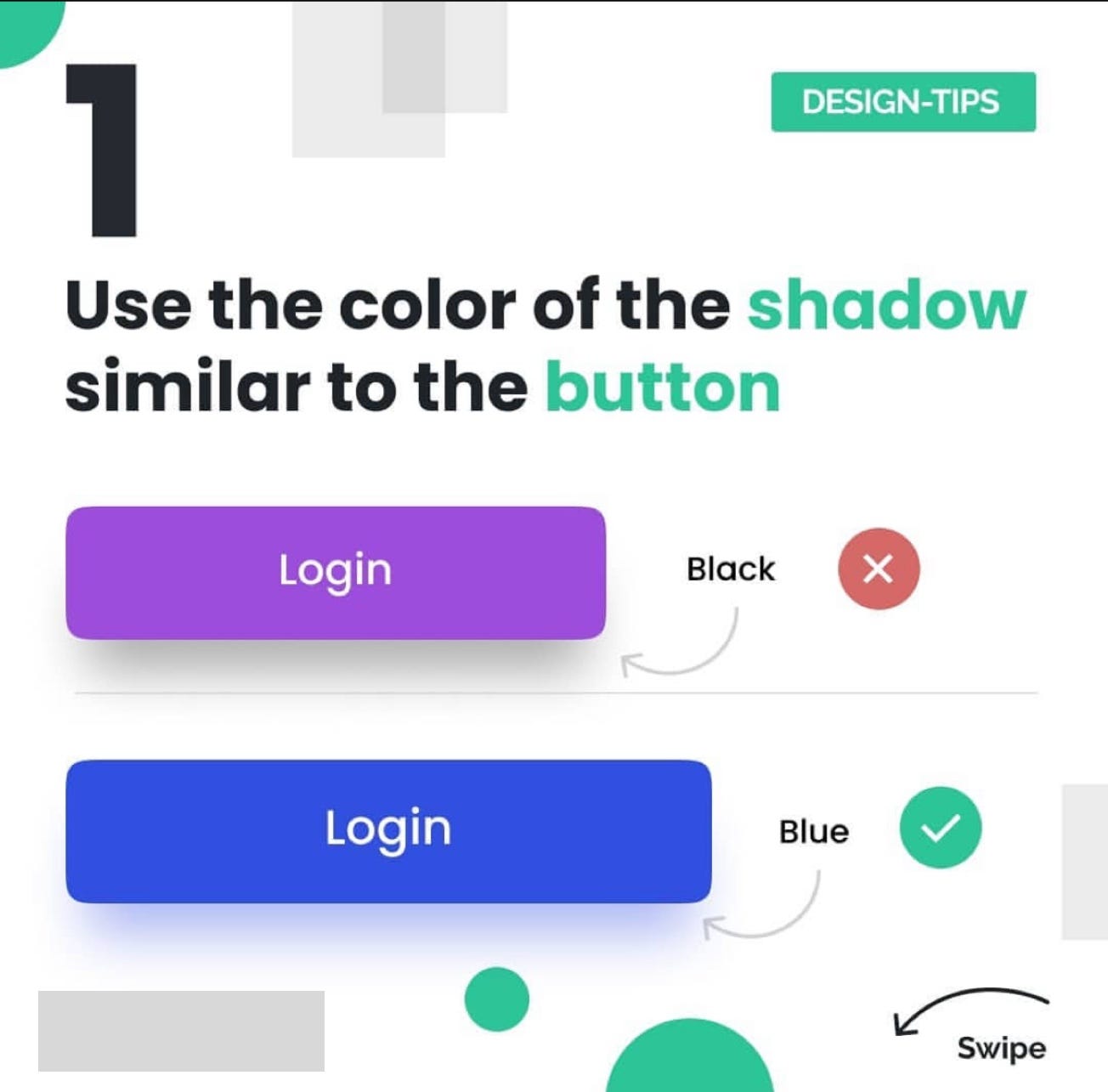 a purple and blue button with black shadow and blue shadow comparisons