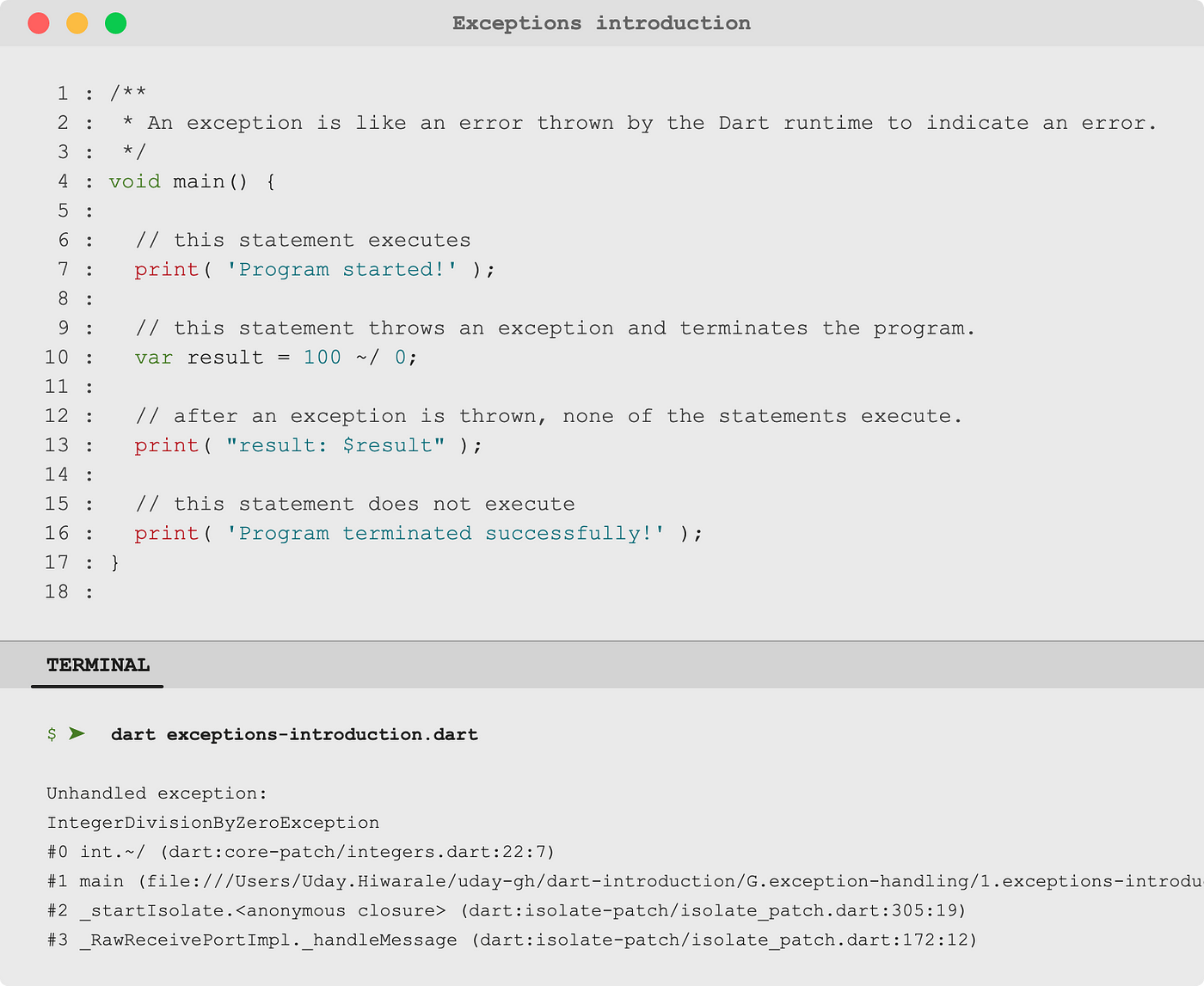 🎯 Dart (DartLang) Introduction: Exception handling | by Uday Hiwarale |  RunDart | Medium