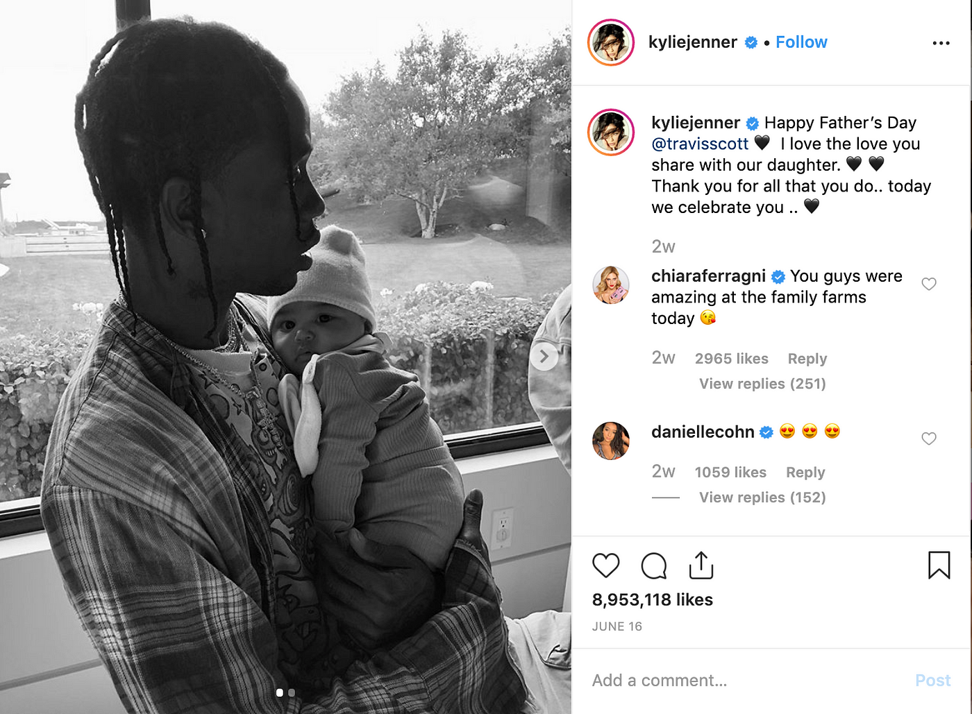 The photo of Travis and Stormi posted by Kylie Jenner.