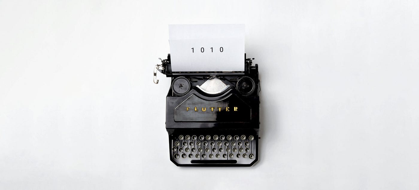 Flutter typewriter with 1010 typed on a white paper