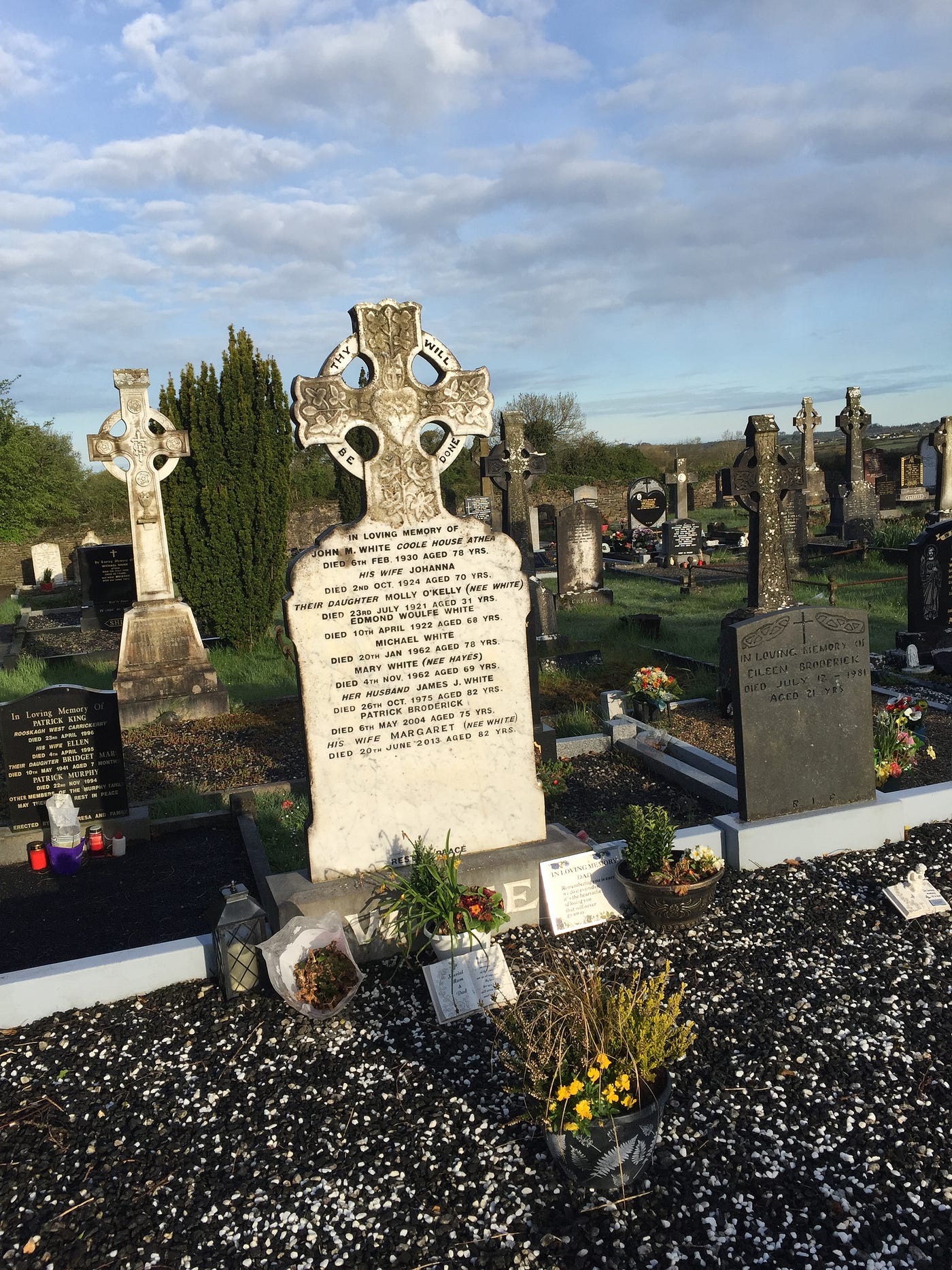 A color image of gravestones at Templeathea graveyard in Co. Limerick, taken in 2018.