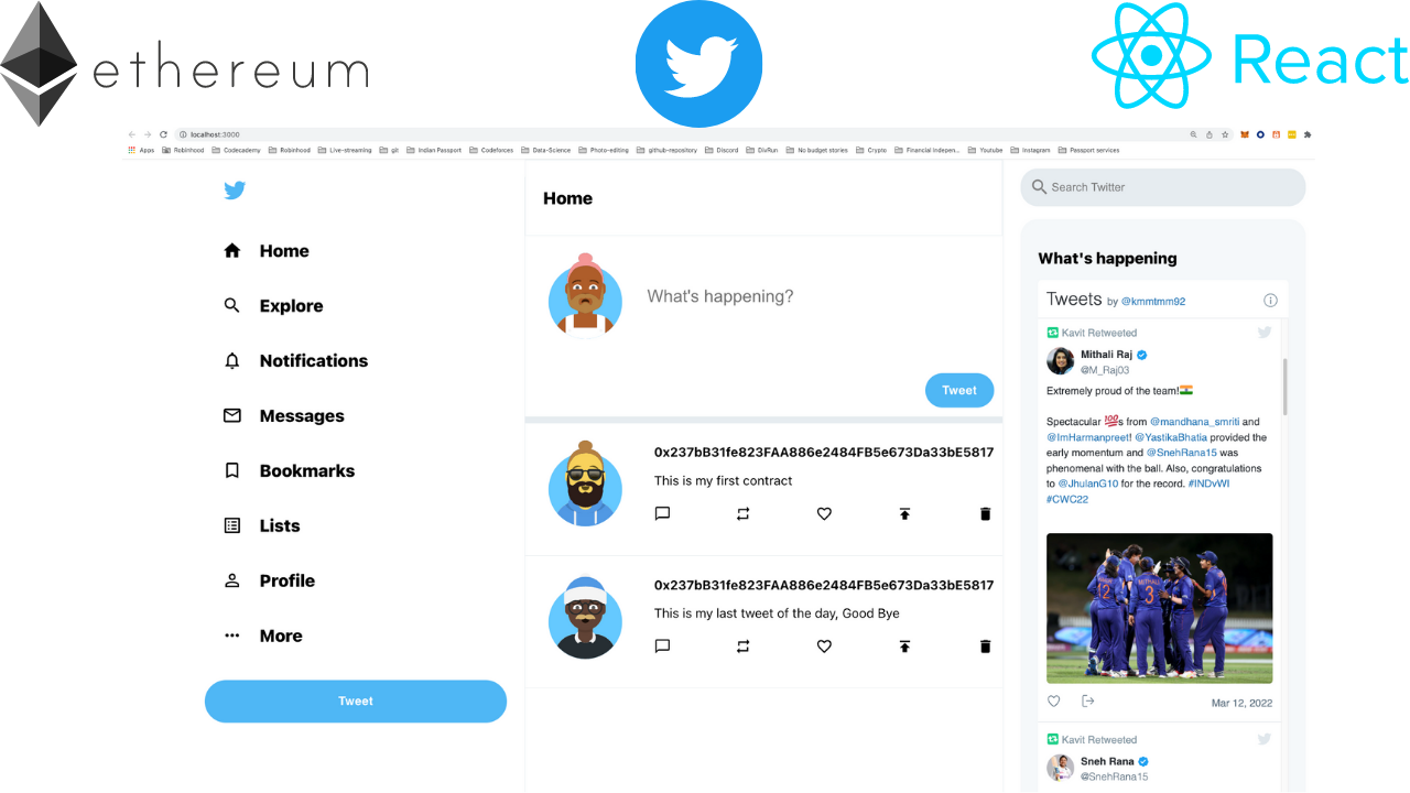 Build Twitter Clone using React and Solidity | by Kavit (zenwraight) | Mar,  2022 | JavaScript in Plain English | JavaScript in Plain English