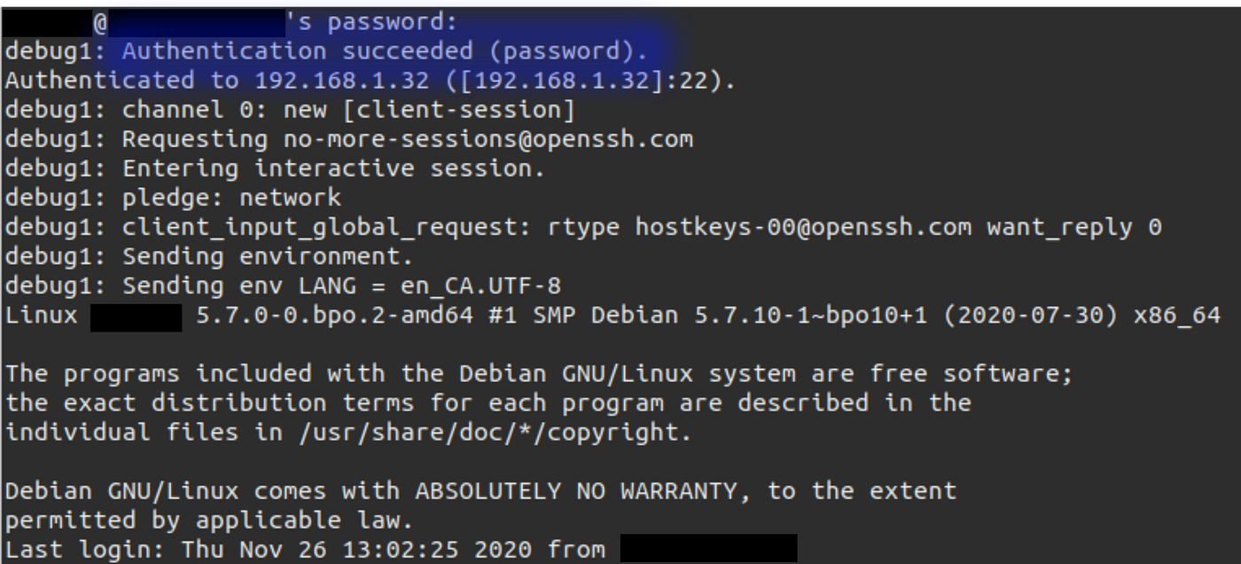 Authentication succeeded while logging in with SSH.