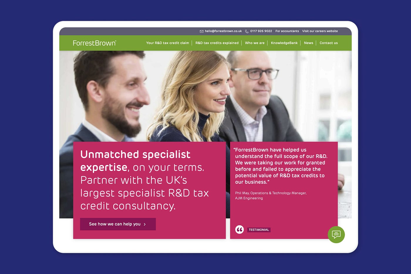 The homepage for the new site