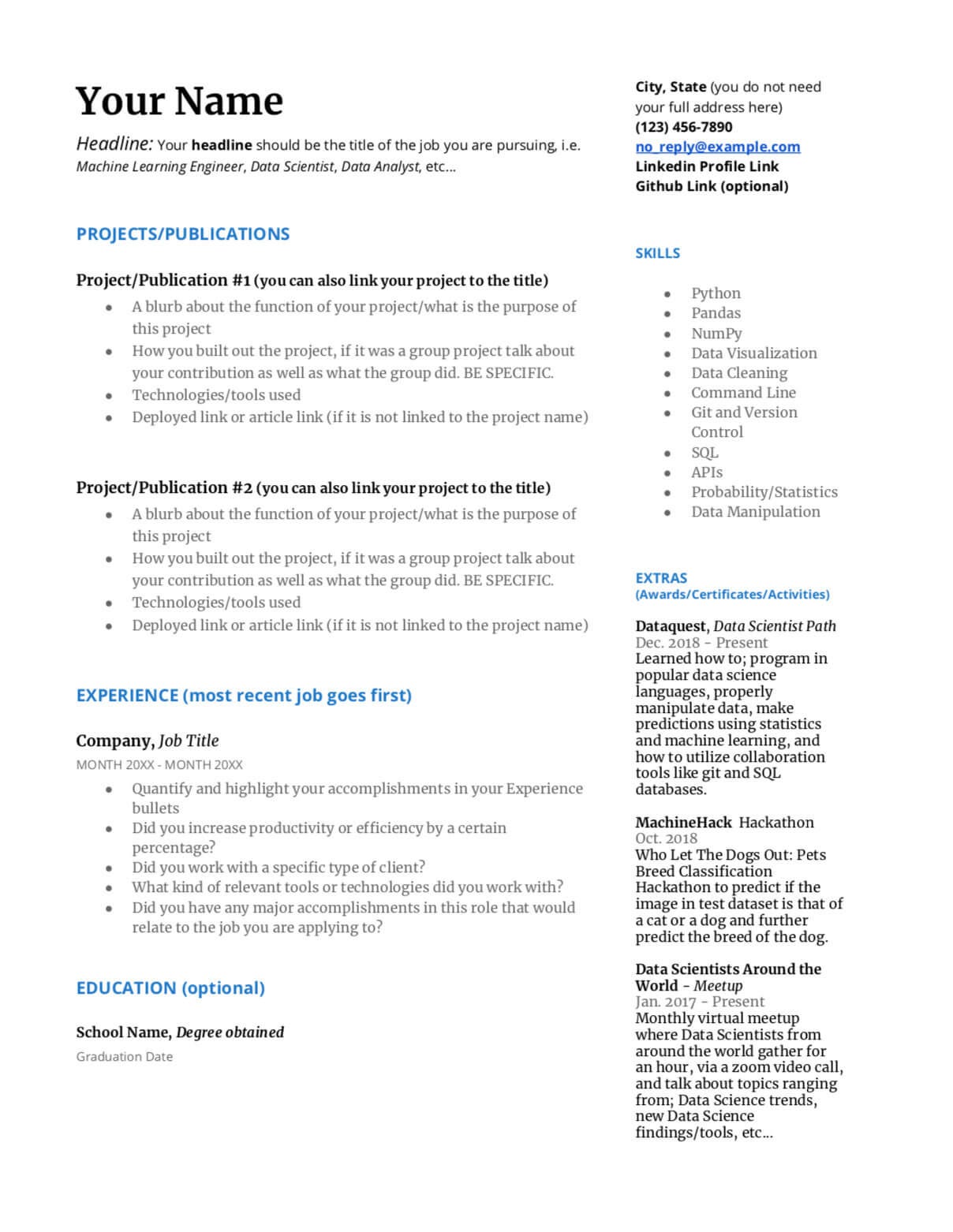 Data scientist html css cv resume template by michael john porter
