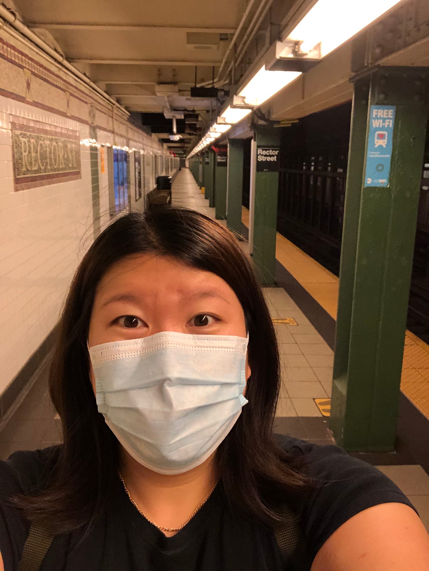 Bewildered at empty subway platform post-lockdown