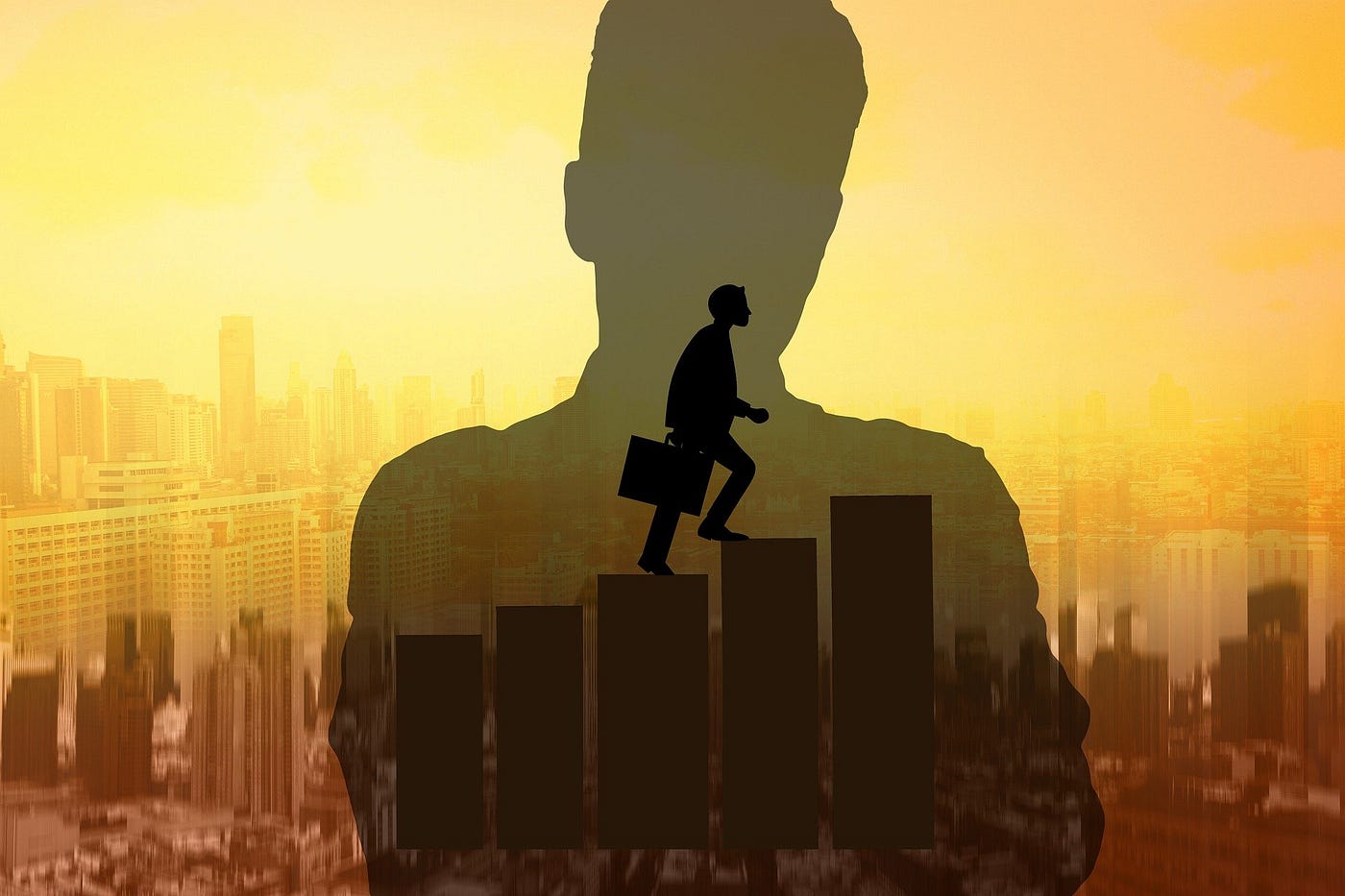 A man climbing up the corporate ladder.