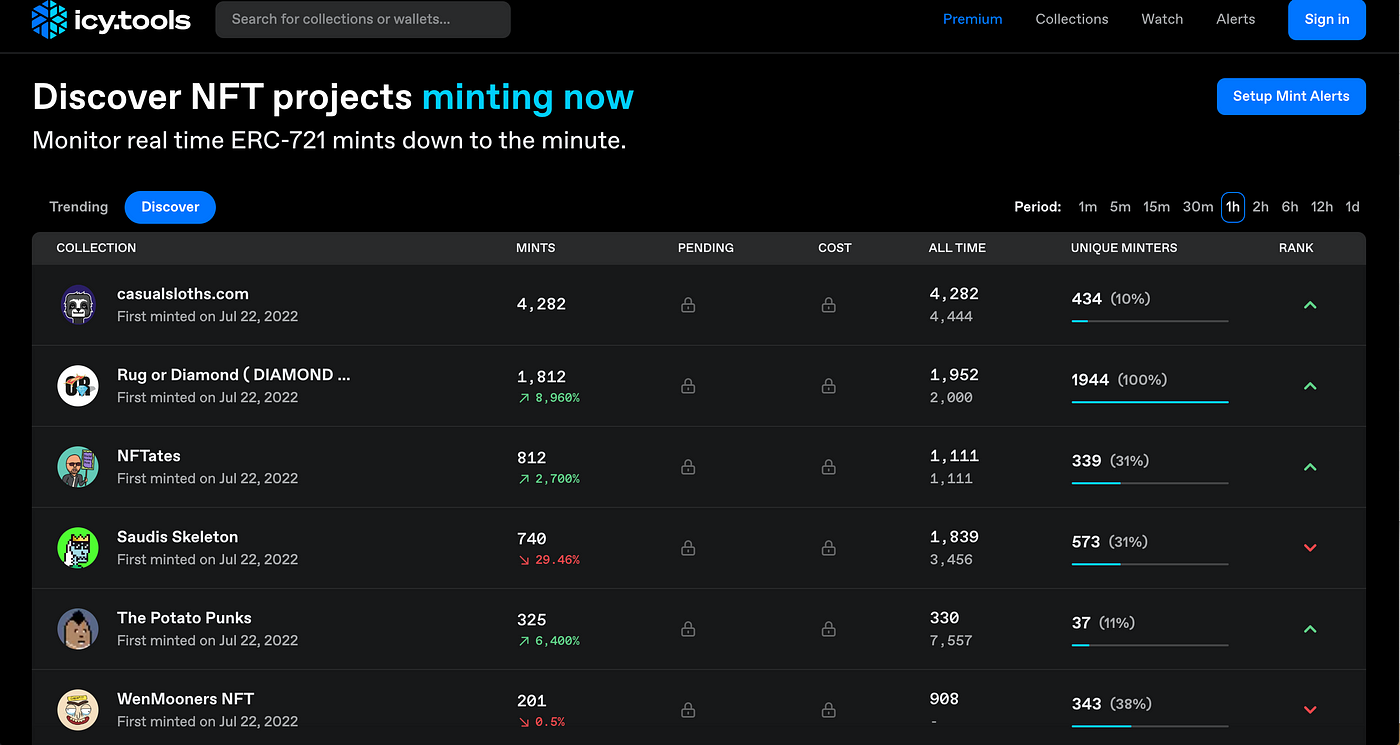 Icy Tools — Minting Now Dashboard