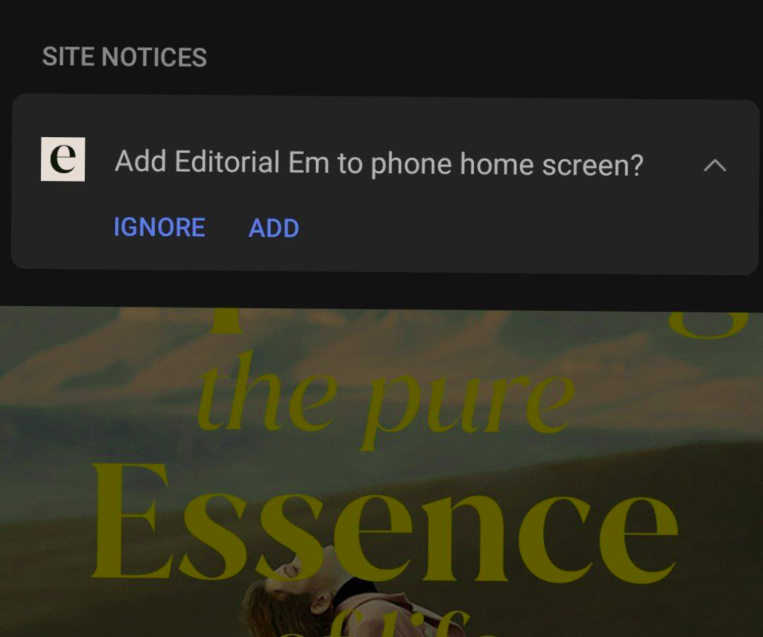 Screenshot — Install notification on Mobile
