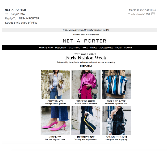 NetaPorter Email Marketing Campaign by Echo in the Film Medium