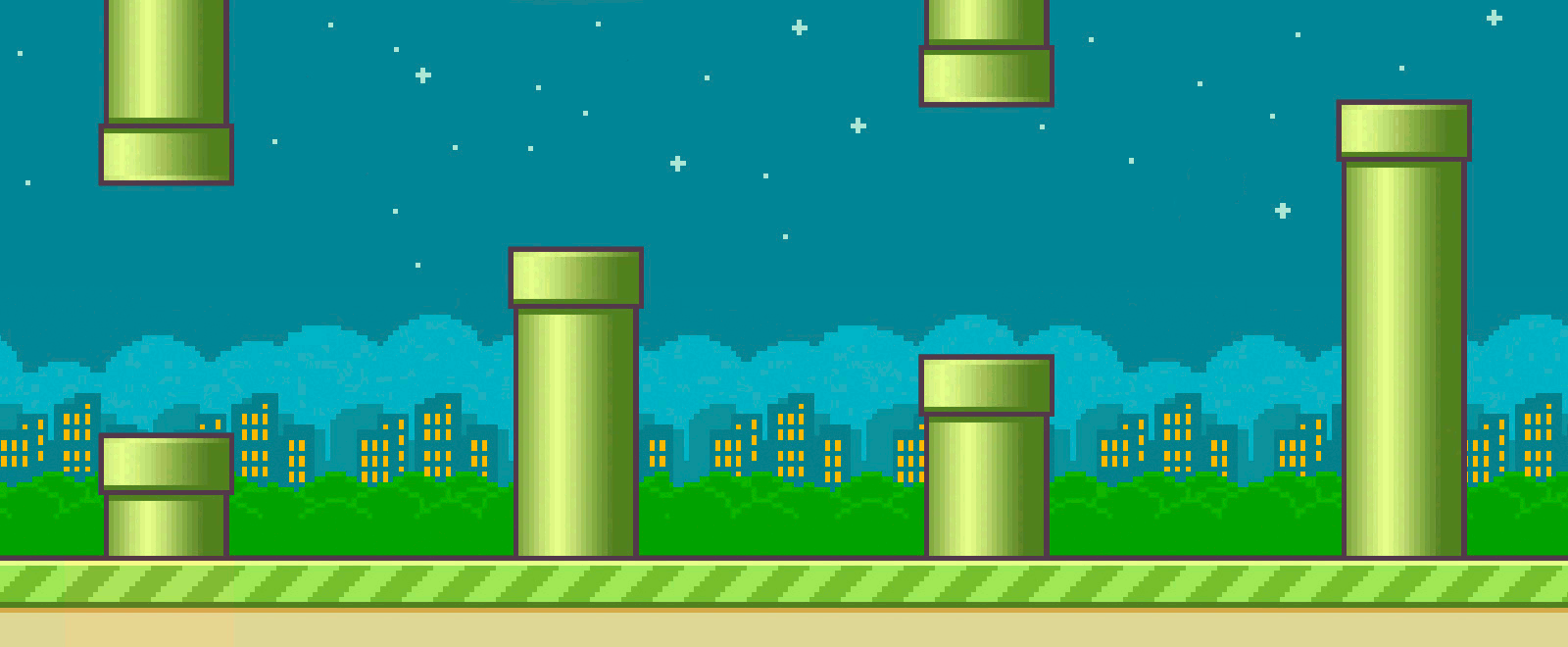 Flappy bird gif moving between the pipes.