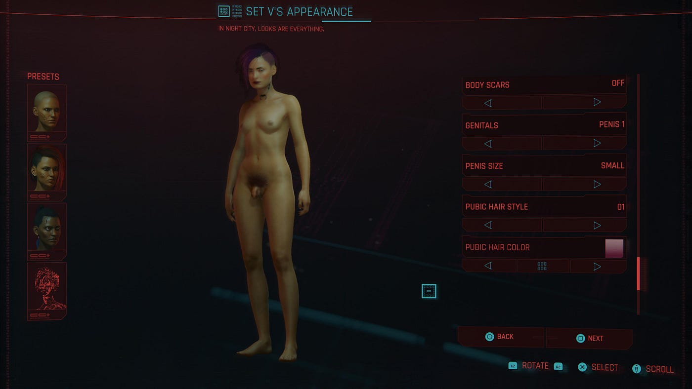 Cyberpunk 2077 character creation — body choices