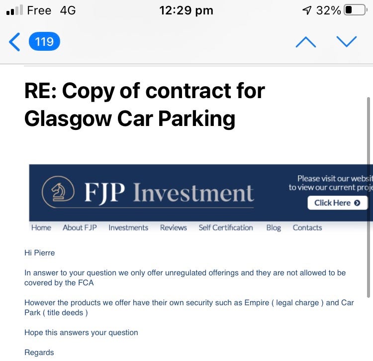 E-mail response to investment inquiry
