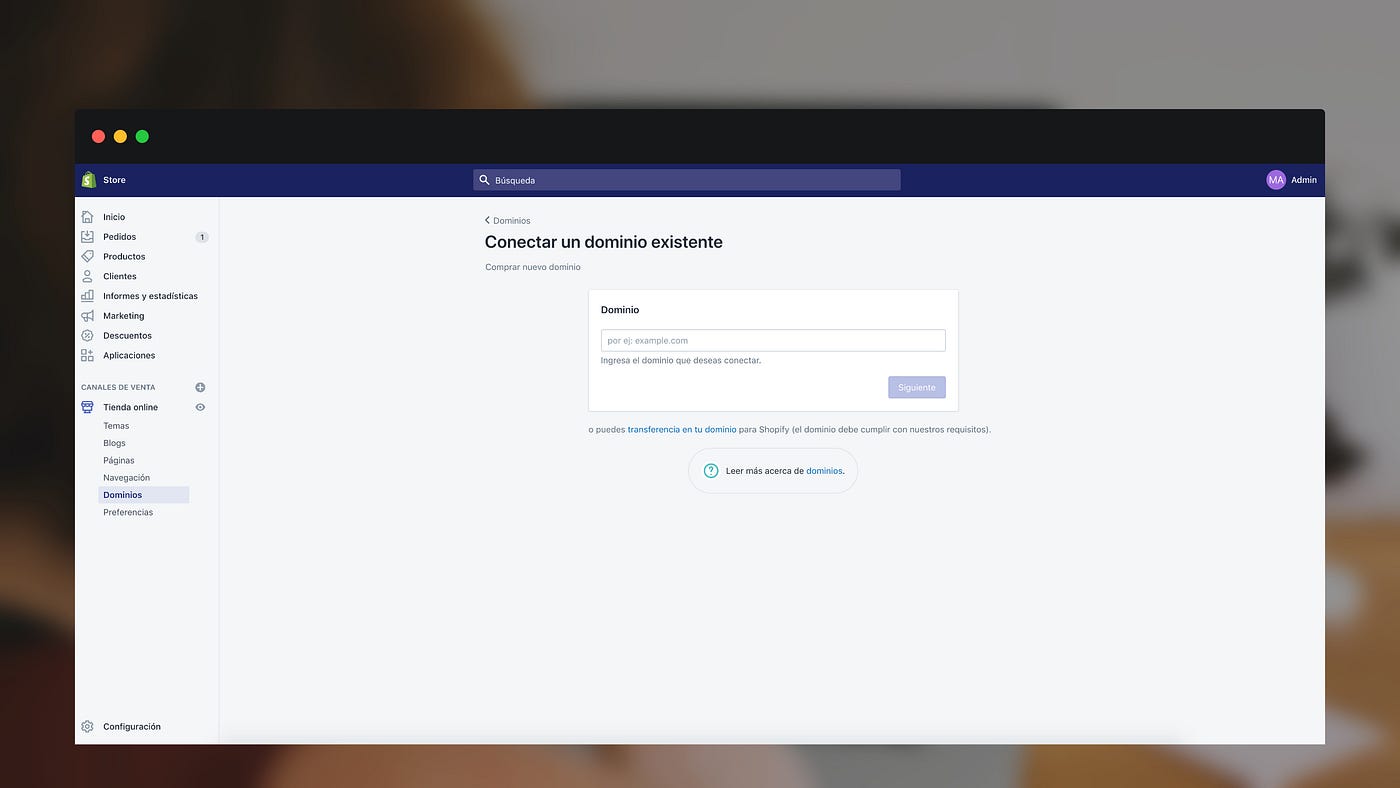 Conectar un dominio con tu tienda de Shopify