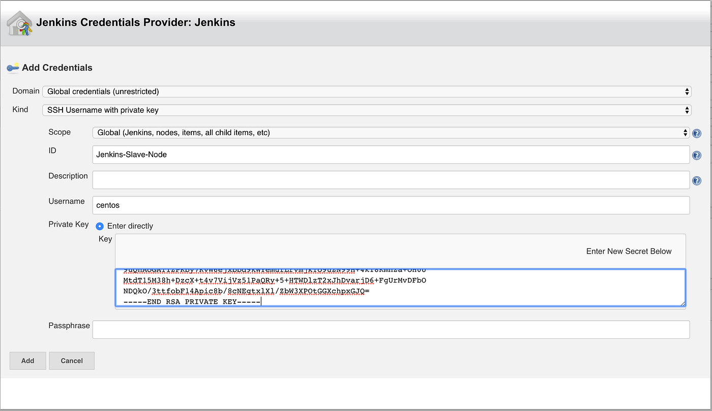 Add new credentials to the Jenkins