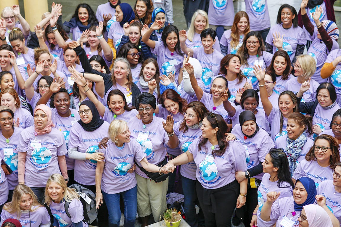A team photo of the all-female medical and non medical volunteers at the program in Morocco.