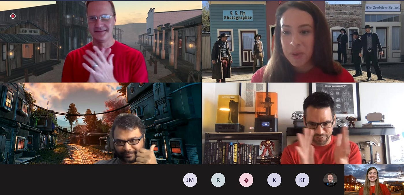 Custom thematic backgrounds can make a remote team look unified in a Teams Meeting kicking off the event.