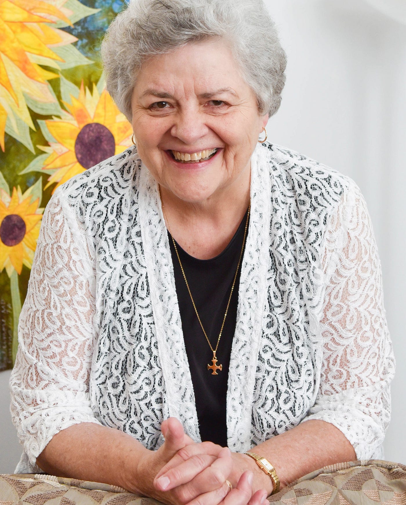 Smiling photo of Sister Esther Fangman, prioress of Mount St. Scholastica Benedictine Monastery.