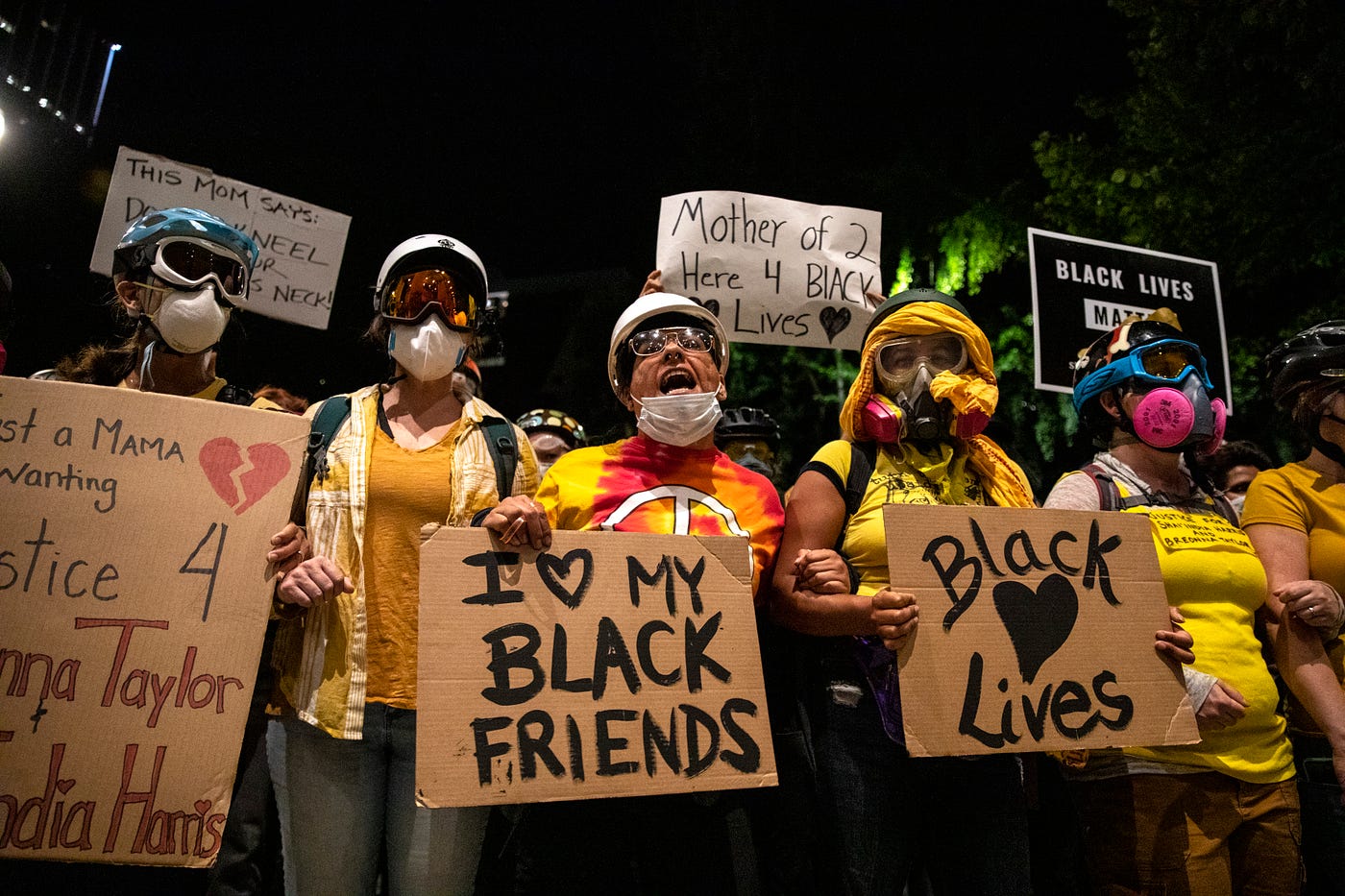 The wall of Moms protesting in front of the Mark O. Hatfield U.S. courthouse in Portland, Oregon on July 21, 2020.
