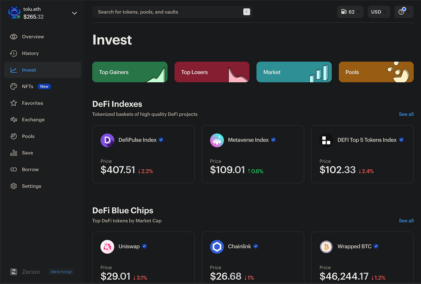 Investing in DeFi protocols on Zerion