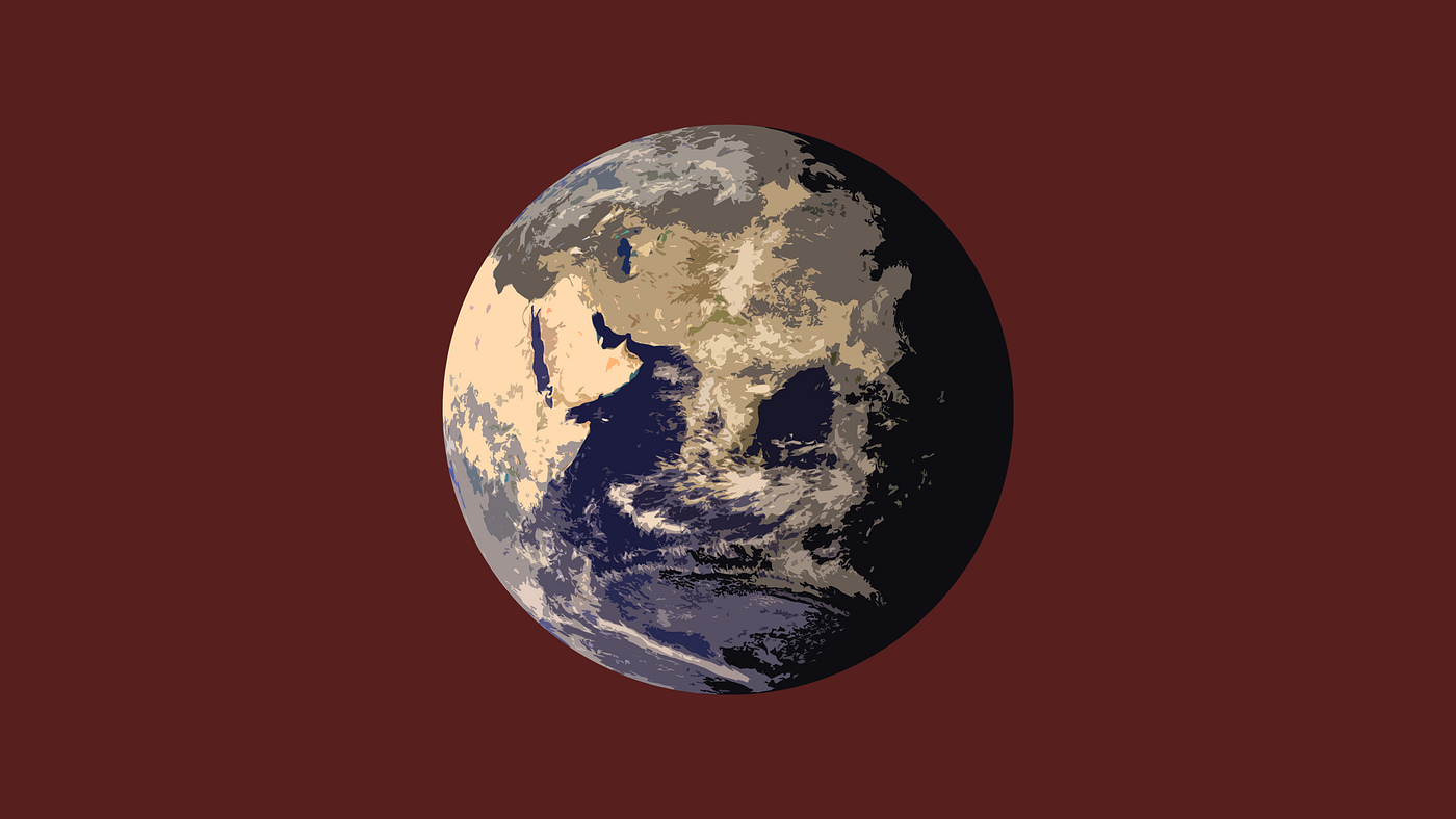 Planet earth on wine-red background.