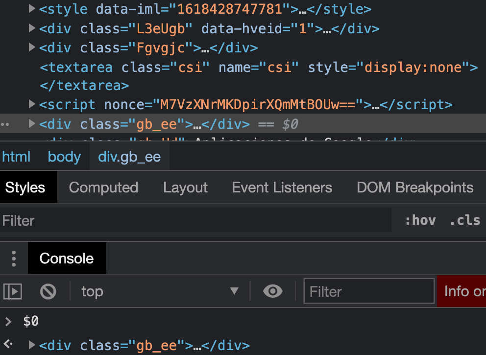 Screenshot of using the element alias on Chrome dev tools