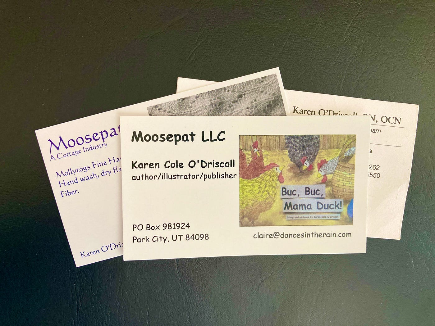 3 business cards Moosepat LLC and professional nursing