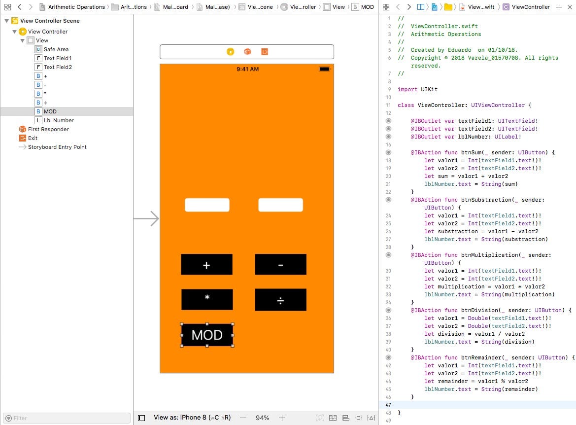 Calculator in Xcode. Last class, we discovered that we can… by Juan