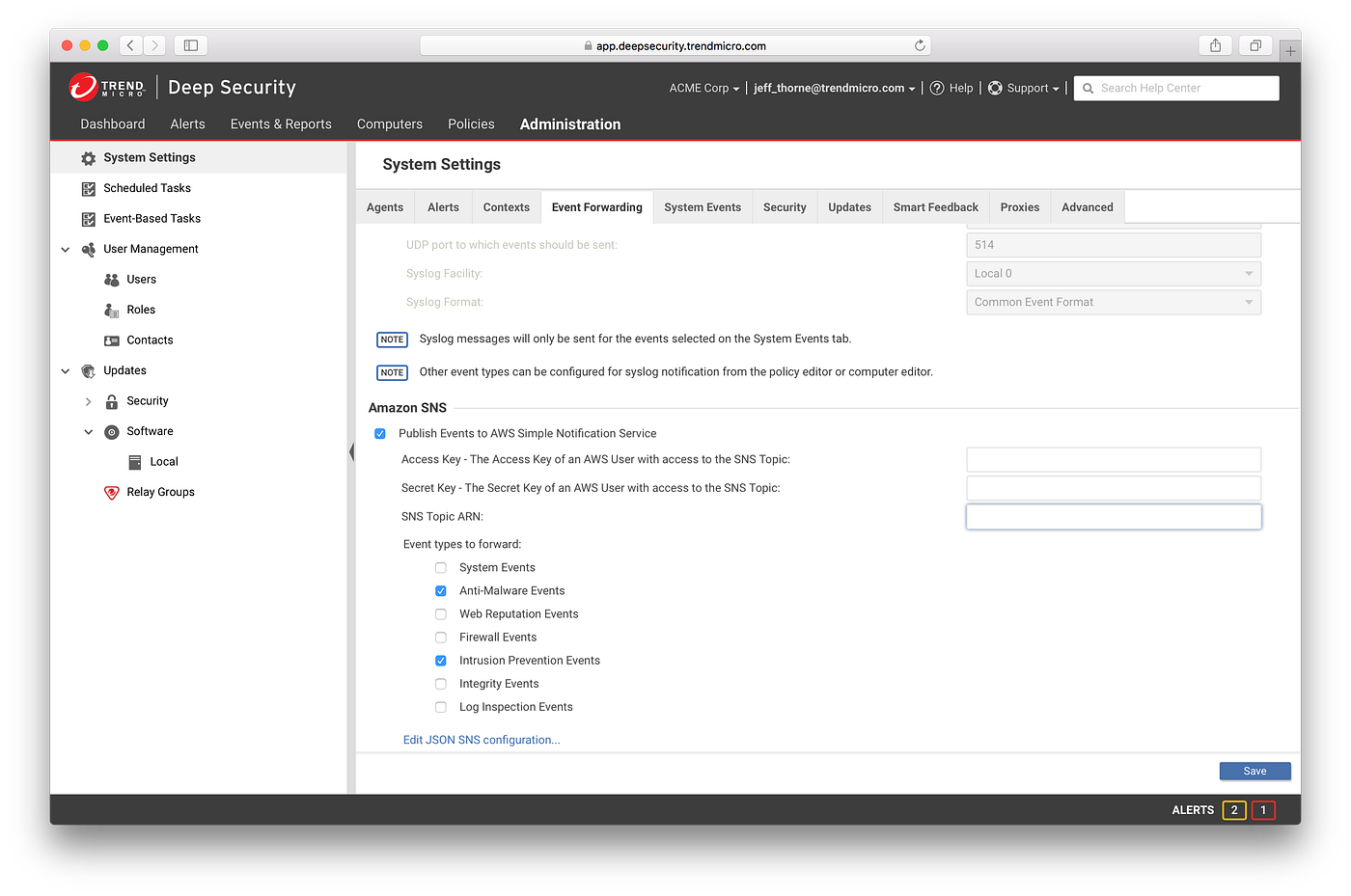 Flask testing environment for Deep Security and AWS SNS event