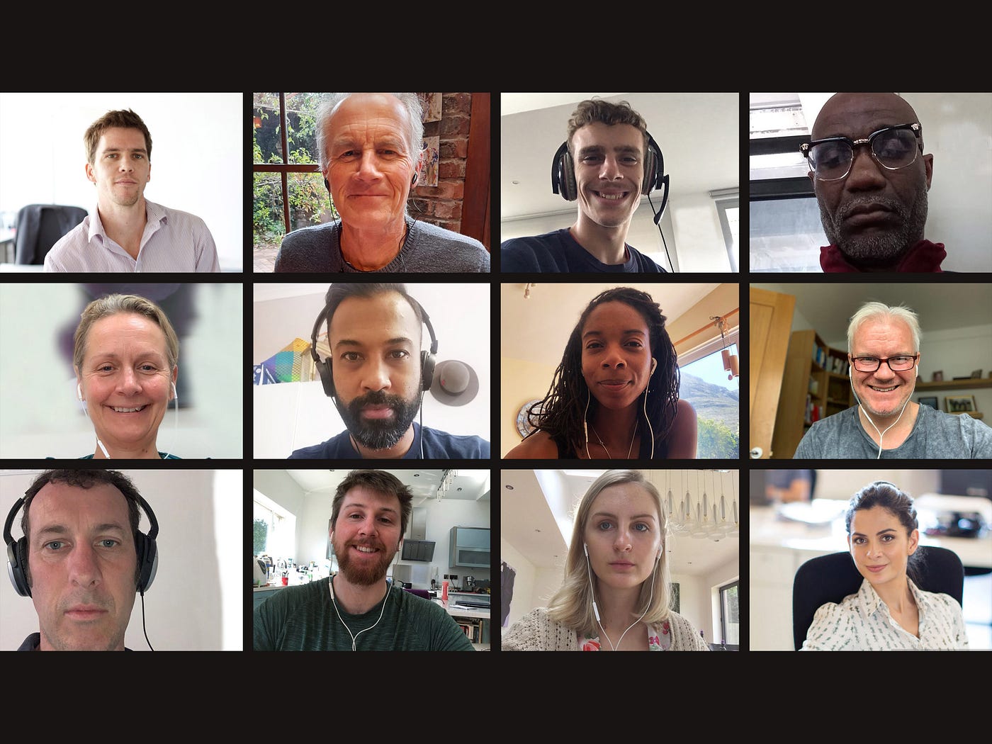Screen of multiple work colleagues on video call