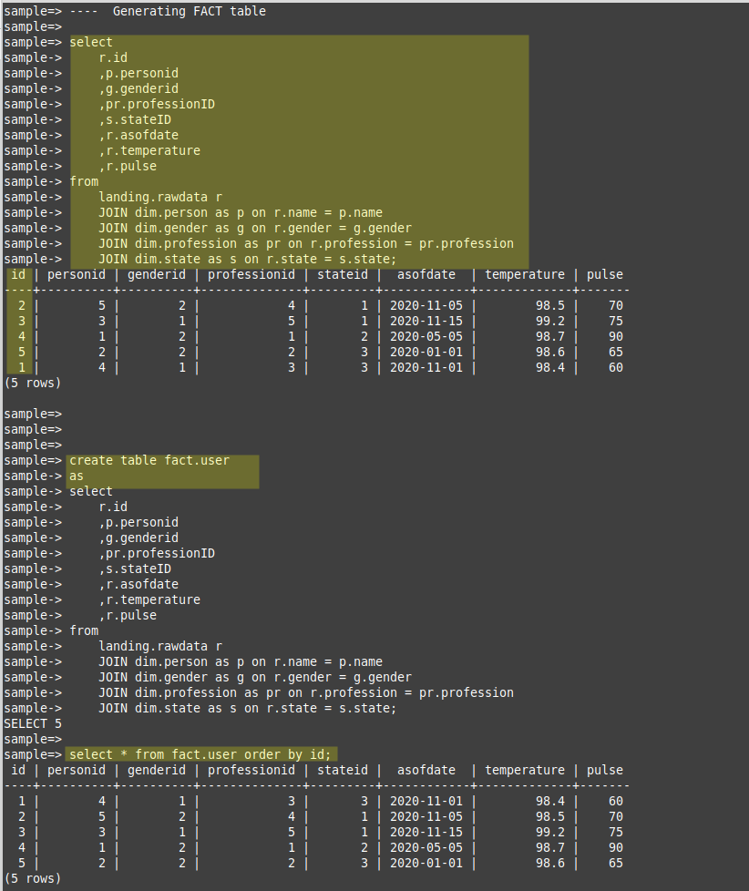How to create Fact and Dimension tables from denormalized raw data by